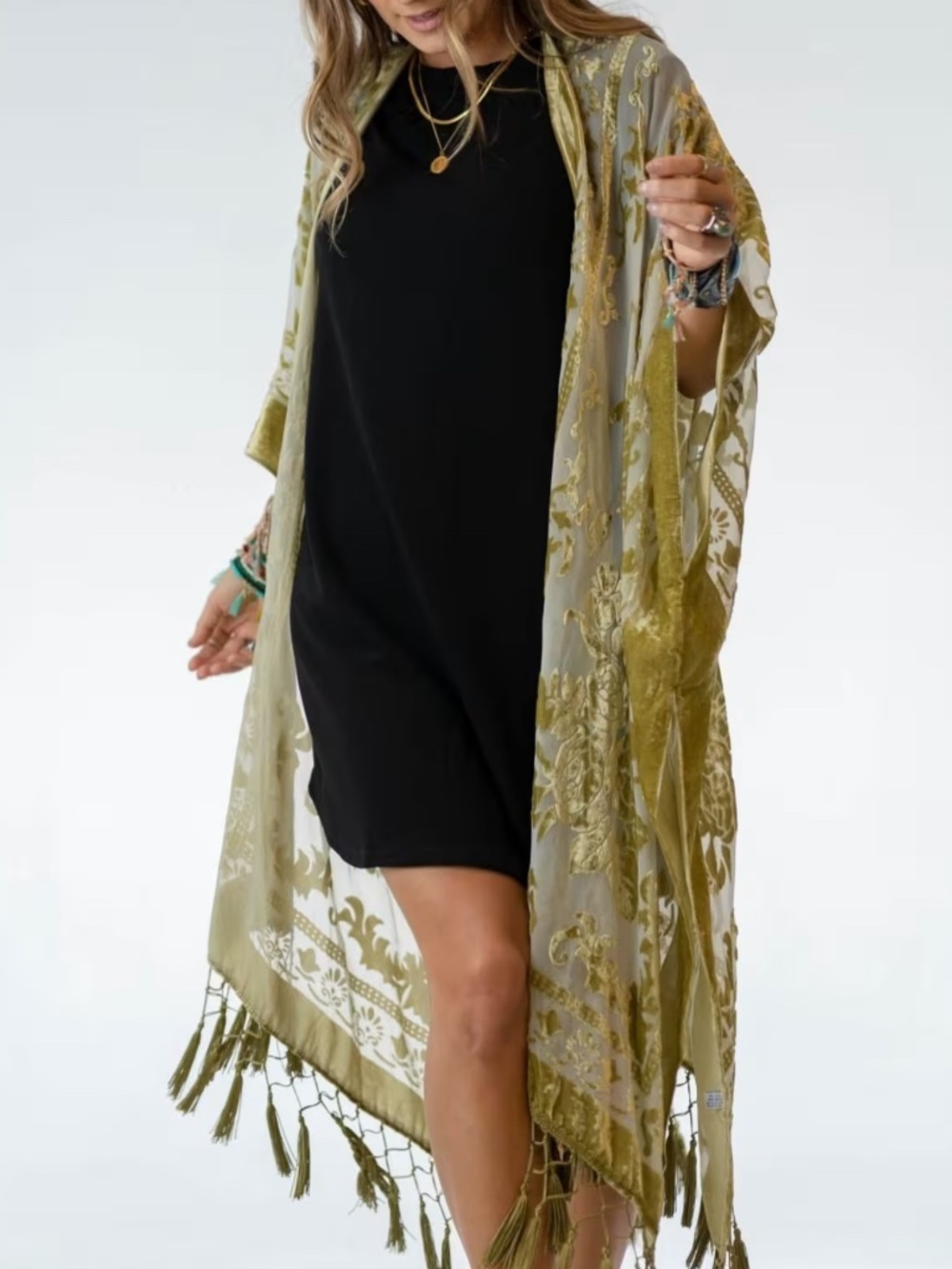 Beautiful Luxury Olive Green Velvet Floral Kimono OS NIB *Sealed*